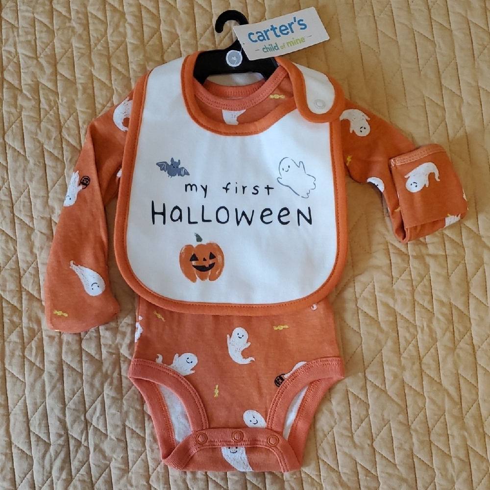Carter's Pumpkin Orange Halloween Bodysuit and Bib Set